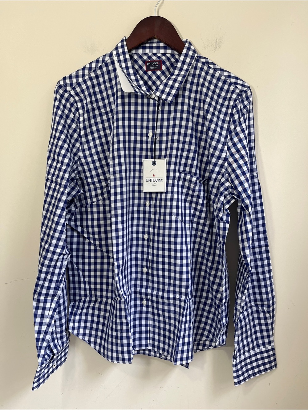 UNTUCKit Women's Long Sleeve Button Down Blouse Blue and White Gingahm Size 18